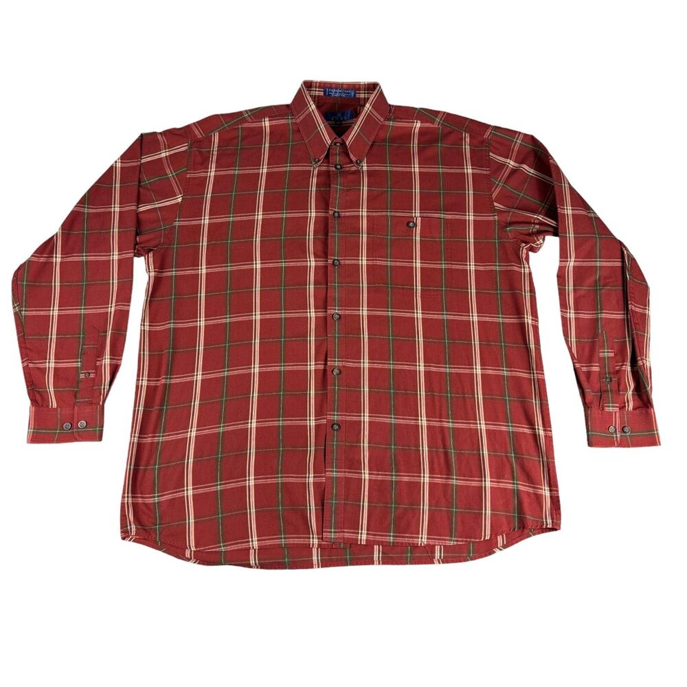 ENRO Shirt Mens Extra Large Tall Red Plaid Long Sleeve Button Down Chatham Cloth